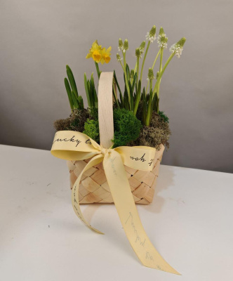 Лукошко с нарциссами и мускари 8 марта  Амелия
